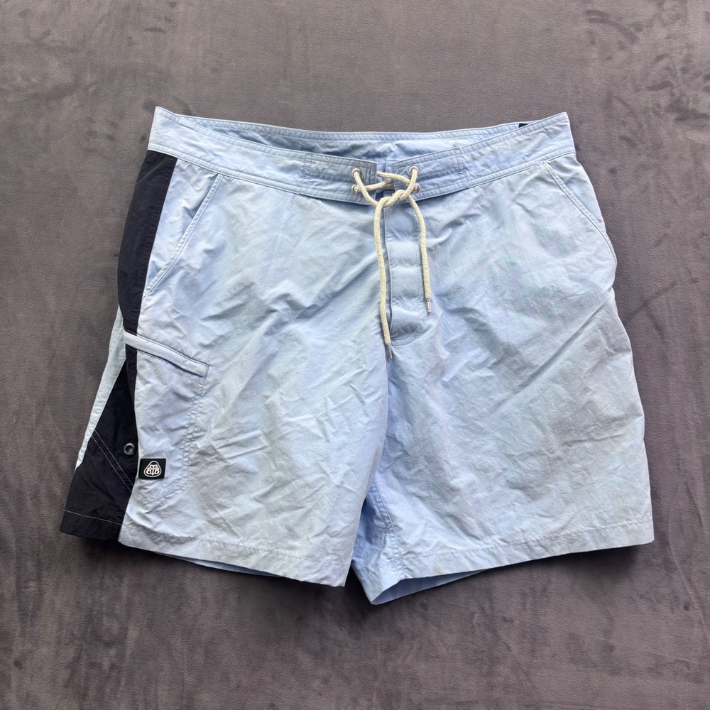 Brooks Brothers ProSport Board Shorts Mens 40 Light Blue Black Nylon Swim Trunks